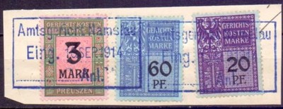 NIEMCY Gerichtskostenmarke 1M+60+20Pf Namysłów1914