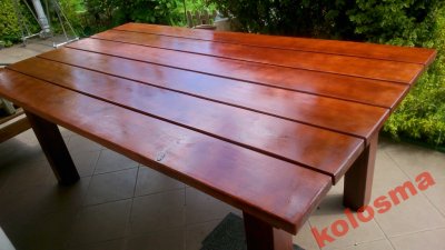 Solidny drewniany stół sosnowy na ogród taras - 6283220942 - oficjalne  archiwum Allegro