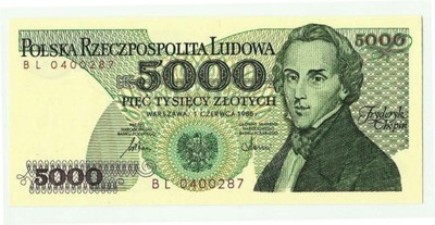 5000 złotych 1986 seria  BL stan UNC , rzadki