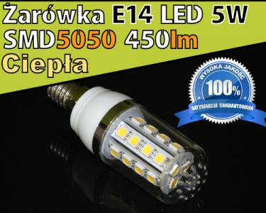 Żarówka E14 LED 27 SMD 5050 5W 50W Ciepła Żarówki