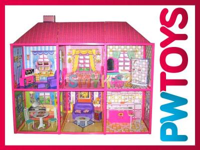 Wielki 2 Piętrowy Domek dla Lalek Barbie +Meble028