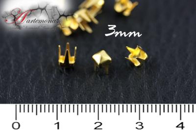 Ćwieki piramidki 3mm złote 20szt. mini mikro małe