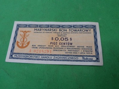 Marynarski Bon Towarowy 5 centów 1973 rok