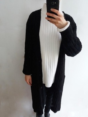 długi sweter kardigan narzutka czarny minimal monk