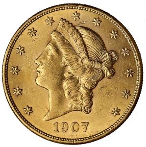 1821. ZŁOTO, USA  20 dolarów 1907, st.2+