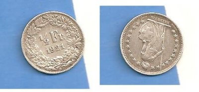 Szwajcaria 1/2 frank 1921 srebro