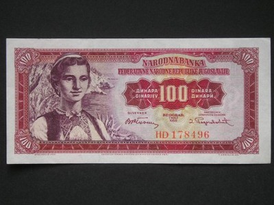 Jugosławia - 100 dinarów - 1955 rok **************