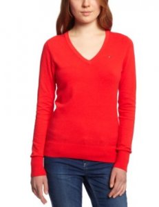Sweter tommy hilfiger damski czerwony S logo