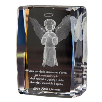 Piękny Kryształ 3D z Aniołkiem na Chrzest AN1