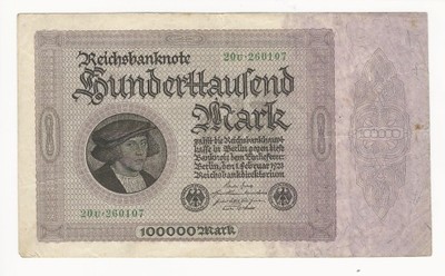 BANKNOT  100000 STO TYSIĘCY MARK 1923