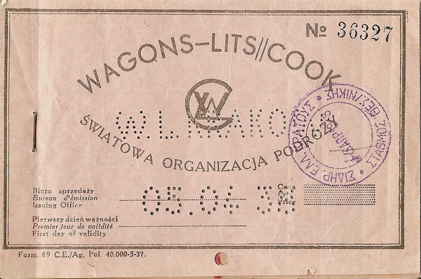 1938 Wagons-Lits Cook Kraków bilet kolejowy