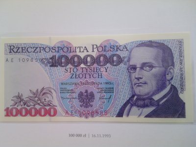 Polskie  Banknoty 100000zł 1993r UNC AE