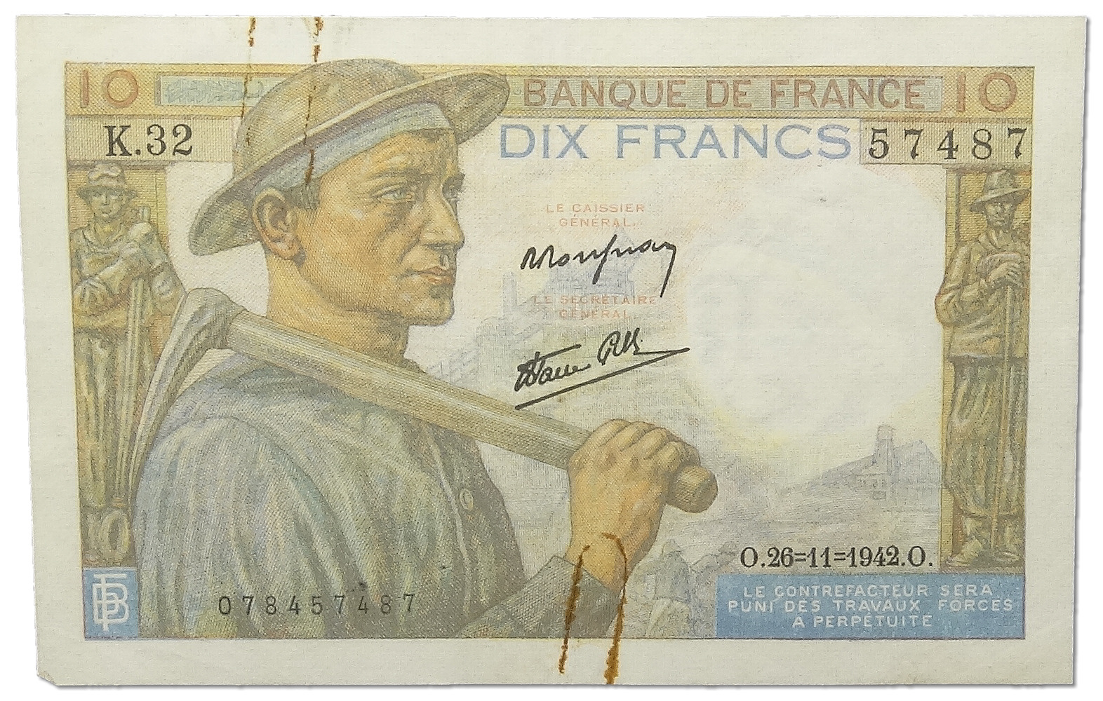 23.Francja, 10 Franków 26.11.1942, P.99.e, St.3+