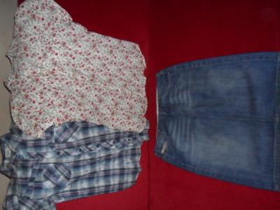 zestaw spódnica jeans Diesel i koszule w kwiaty