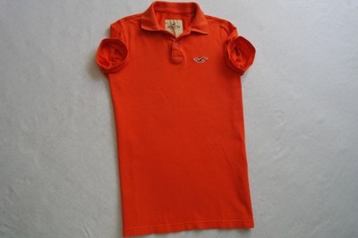 HOLLISTER koszulka polo pomarańczowa logowana____M