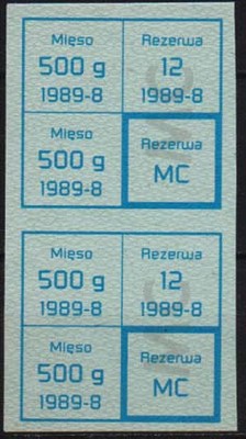 PRL. Bilet towarowy.Kartki na mięso MC - 08 .1989