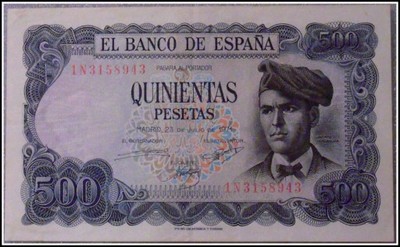 Banknot Hiszpania 500 Pesetas Super Stan !