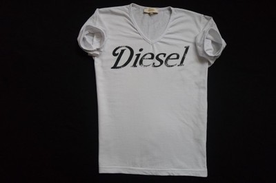 DIESEL koszulka biała t-shirt nadruk logowana__S/M