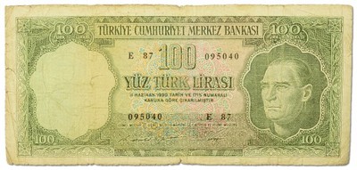 7.Turcja, 100 Lir 1930 (1969) rzadki, P.182, St.3-