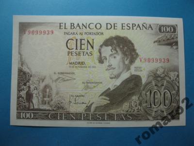 Hiszpania Banknot 100 Pesetas 1965 ! P-150b UNC !!