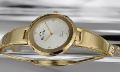 NOWOŚĆ ELEGANCKI zegarek damski BISSET BSBD32 gold