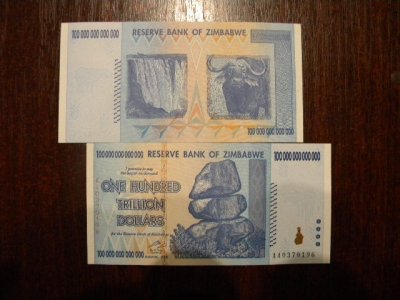 Banknot 100 trylionów dolarów Zimbabwe