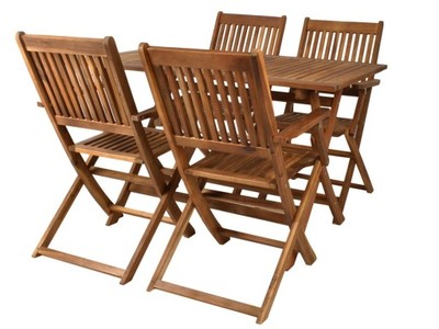 Meble ogrodowe drewniane stół + 4 krzesła SKŁADANE - 6857831295 - oficjalne  archiwum Allegro
