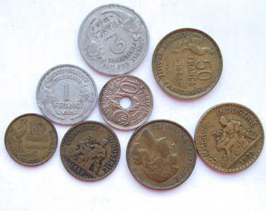 Francja, Lot monet, 1922 - 1953, 8 sztuk