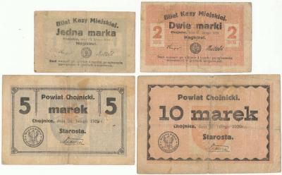 164. Chojnice - zestaw 1, 2, 5, 10 mk 1920, st.5+