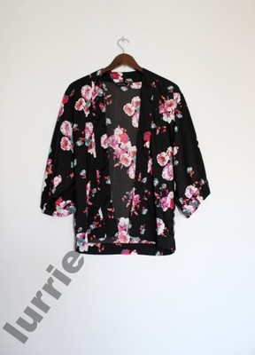 Narzutka kimono kwiaty czarna New look 36 oversize