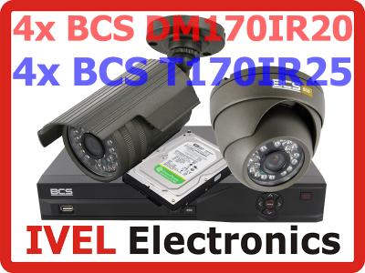 Monitoring Kamery 4 x Kopułka 4 x Tubowa IR BCS