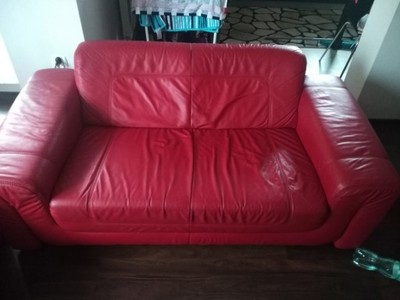 sofa skórzana 2 osobowa - czerwona