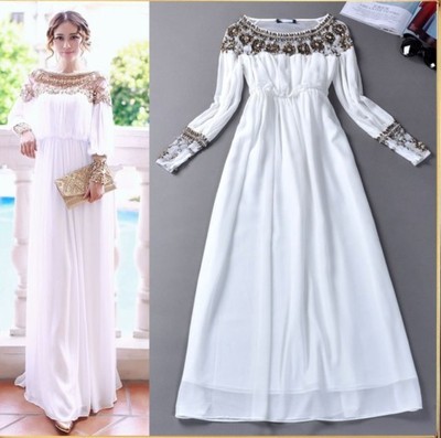Włoska długa biała ślubna sukienka boho cyrkonie M - 6794656271 - oficjalne  archiwum Allegro