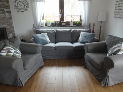 Ikea Ektorp sofa 3 osobowa + 2 fotele szary j.nowe - 6158263217 - oficjalne  archiwum Allegro