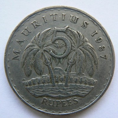 Mauritius 5 rupees, 1987