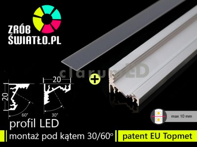 Profil LED kątowy anoda 1m taśma 8 10mm klosze