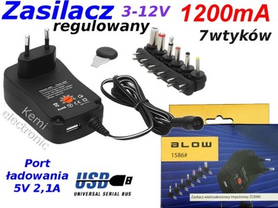Zasilacz BLOW z USB 3V 4,5V 5V 6V 7,5V 9V 12V 1,2A