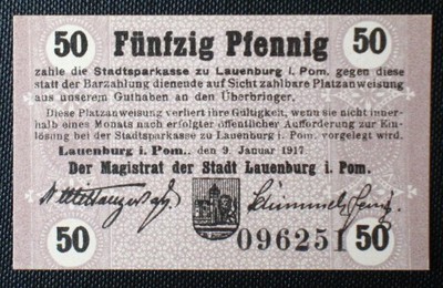 JP# Lębork [Lauenburg] 50 Pf 1917 r. unc