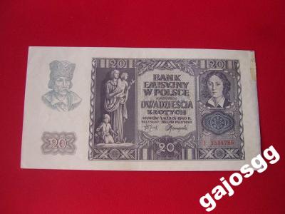 Banknot 20 zł 1940 ROK seria L STAN  EXTRA