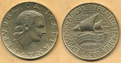 Włochy 200 Lire - 1992r Okolicznościowa ... Monety