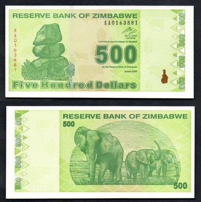 500 dolarów ZIMBABWE 2009 rok. Banknot.