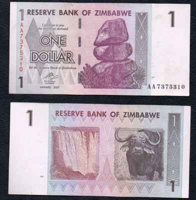 Zimbabwe 1 dollar 2007 rok. BANKNOT.