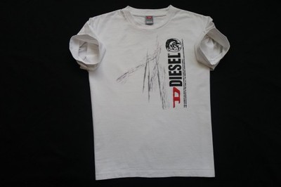 DIESEL koszulka biała t-shirt nadruk logowana__M/L