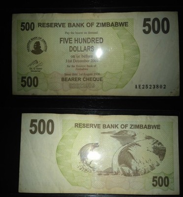 Zimbabwe 500  Dolarów P-43 2006