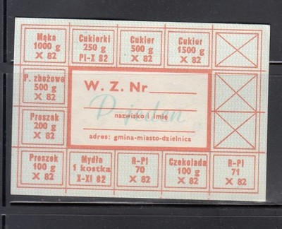 Kartki ,reglamentacja  P - jeden ; X 1982
