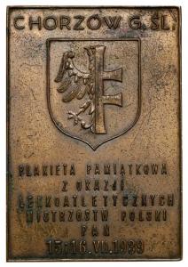 4958. Chorzów plakieta Mistrzostw Polski 1939
