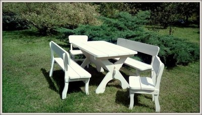 Białe Meble ogrodowe DREWNIANE stół ławki krzesła - 6786039750 - oficjalne  archiwum Allegro