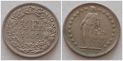 Szwajcaria 1/2 franka 1969r