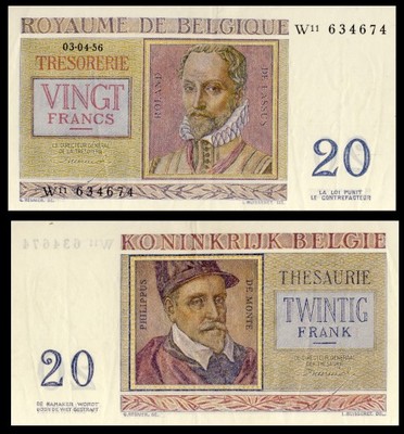 Belgia 20 francs 1956r. P-132 VF/XF ( 3+ )