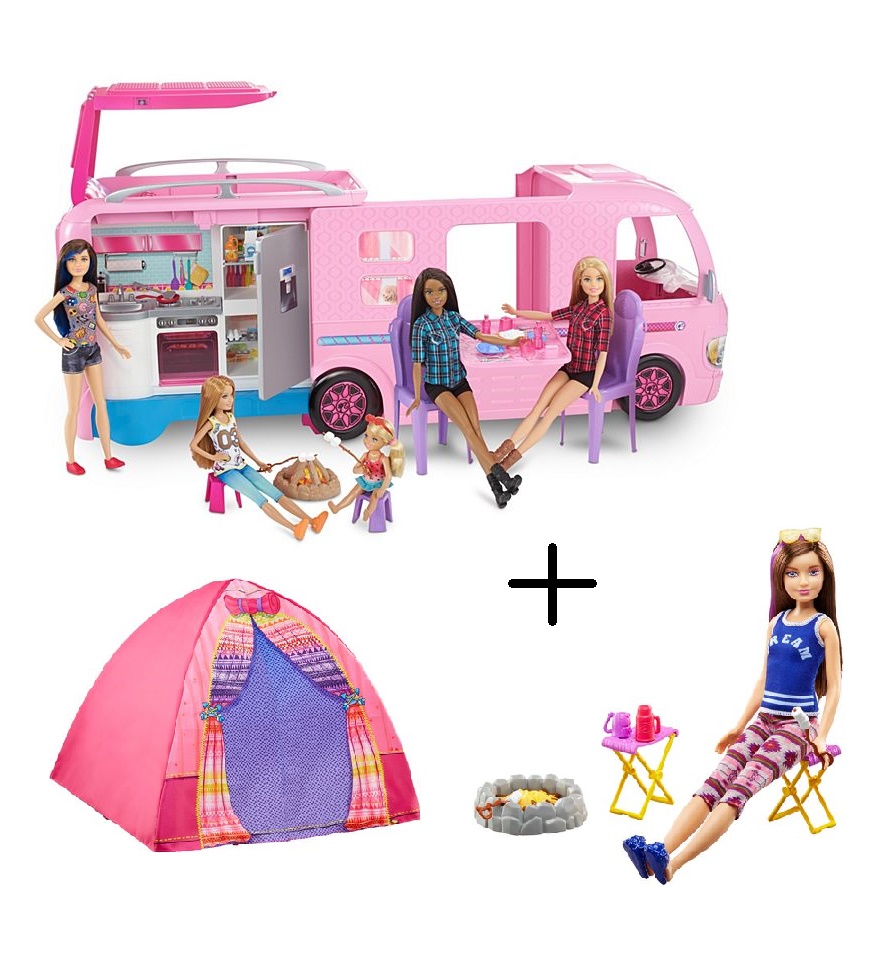Barbie Kamper FBR34 + lalka i namiot Mattel DYX19 - 7051613938 - oficjalne  archiwum Allegro